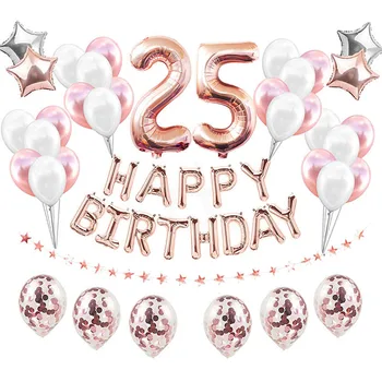 38pcs Roza Število 25 Folija Baloni Happy Birthday Party Dekoracijo 25. Let 52 52th Ženska Človek Dobave