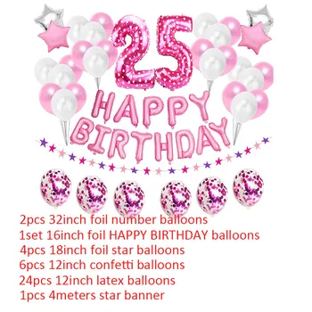 38pcs Roza Število 25 Folija Baloni Happy Birthday Party Dekoracijo 25. Let 52 52th Ženska Človek Dobave
