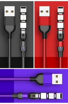 3A Magnetni USB Kabel, Hitro Polnjenje Z LED In 540 Stopnjo Upogljivi Podatkov Za Iphone 11/12 Vrsta C Micro Za Huawei