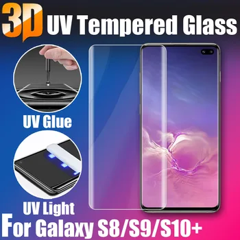 3D Full Lepilo Anti-modra Zaslon Protektorstvo Pokritost UV Kaljeno Steklo film Za Samsung Galaxy S8 S9 S10 plus UV Tekoče Ukrivljen