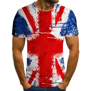 3D krog vratu zastavo natisnjena kratka sleeved priložnostne Britansko zastavo za moške in ženske 3DT majica fashion street dance vrhu T-shirt
