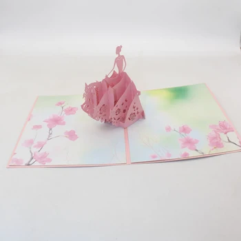 3D Ročno Roza Poročno Obleko Ples Neveste Papir, Vabilo, Voščilnice Razglednice Valentinovo Posla Poročno Darilo