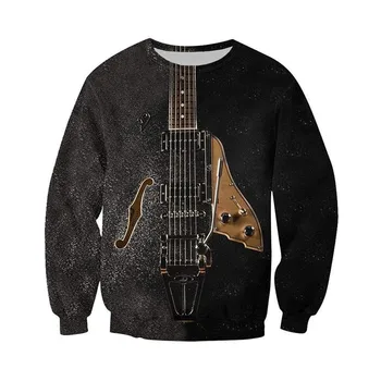 3D vse tiskanja črno električna kitara umetnosti zadrgo Majica priložnostne Ulica, hip hop modni pulover s kapuco