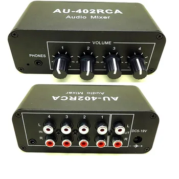 4 Način, RCA Audio Vhod Stereo Zvočni Mešalnik Slušalke Ojačevalnik Splitter Avdio Vir Preklopnik za nadzor glasnosti 3,5 mm za power amp