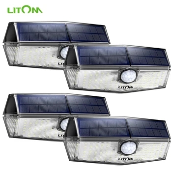 4 Paketi LITOM 120 LED Sončne Gibanja Luči s 3 Načini Sončne Luči na Prostem, Varnostne Luči za vhodna Vrata Dvorišču, Garaža, Vrt