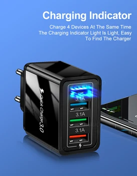 4 priključek USB Polnilec za Hitro Polnjenje 3.0 4 Vrata Hitro Polnjenje Stenski Adapter Za iPhone 12 11 X Xiaomi Samsung Mobilni Telefon, Polnilnik, QC 3.0