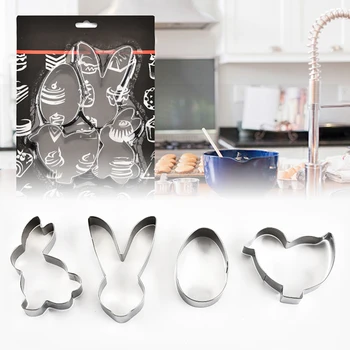 4PCS Inovativnih Velikonočni Zajček iz Nerjavečega Jekla Piškotov Plesni DIY Peko Orodje za 3D pisanica Chick Oblike Torto Plesni modelček Preveč