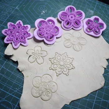 4pcs Mandala Češnjev Cvet Vzorec Plastične Posode Žig Reliefi Die Oblikovalec DIY Nakit Teksturo Keramični Polimerne Gline Orodja