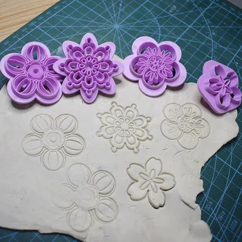 4pcs Mandala Češnjev Cvet Vzorec Plastične Posode Žig Reliefi Die Oblikovalec DIY Nakit Teksturo Keramični Polimerne Gline Orodja