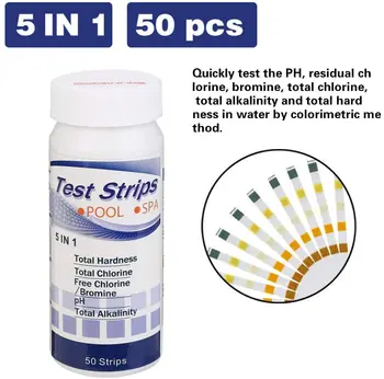 50 Kos/Steklenico PH Testnih Lističev Večnamenski 5 V 1 Trdoto SPA Bazen Vode Tester Papir Colorimetry Orodja