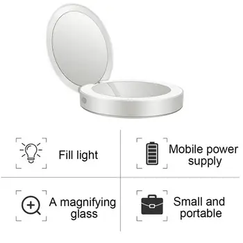 50% Vroče Prodaje Prenosni Mini LED Luči Tri-krat Osvetljuje Zložljiva Moči Banke Ogledalo Ličila