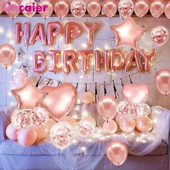 50pcs Rose Zlata Baloni Nastavite Happy Birthday Pismo, Balon Party Dekoracijo Otroci Dekle Odrasle Ženske dovaja Zrak Žogice