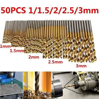 50pcs Titanium obložene Sveder Set Mayitr HSS Mini Extractor Drill Bit 1/1.5/2/2.5/3 mm, Za Kovine, Les, Aluminij svedri