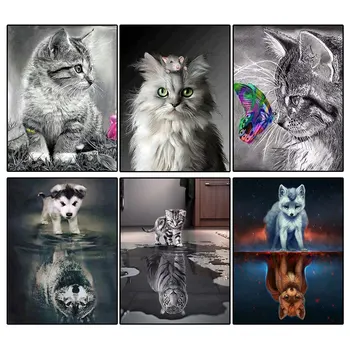 5d DIY Diamond Slikarstvo Nastavite Živali Slike Luštna Mačka Zaupanja Polno Vaja Kvadratnih Diamantno Art Slike Dodatki Doma Dekor