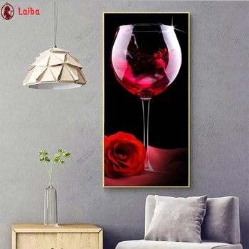 5D DIY Diamond Slikarstvo Sodobne umetnosti rdeče kozarec vina rose cvet navzkrižno šiv celoten kvadratni/krog diamond vezenje mozaik slikarstvo