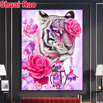 5D DIY Diamond Slikarstvo Vrtnice cvetovi tigri ptic Celoten Kvadratni Vaja Nosorogovo Diamant Vezenje živali Mozaik Kompleti Doma dekor