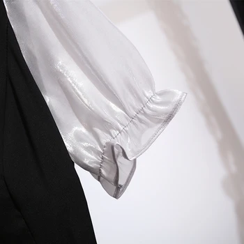 5XL Plus Velikost Ženske Elegantne Urad Obleke Poletje 2021 Proti-vrat Kratek Rokav Mozaik Šifon Ruffle Črna A-Line Dame Oblačenja