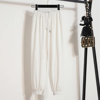 5XL velikosti šifon moda visoko pasu tanke harem hlače ženske svoboden ledu svile elastična ženske hlače 2021 ženska oblačila