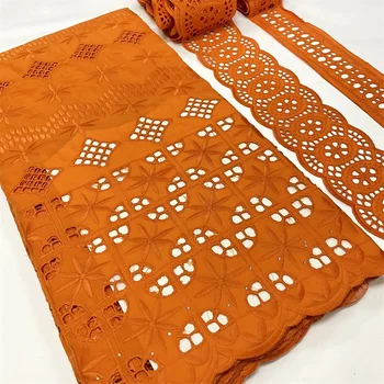 5yards Oranžna Švicarski čipke tkanine z 10yards Čipke, Vezenine Afriške bombažne tkanine Švicarski voile čipke Za Moda Obleko e16-6