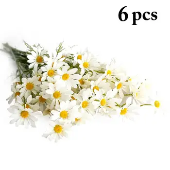 6pcs 5 Glav/Podružnice Svile Dasiy Umetno Cvetje, Okrasne Stamen Mala Marjetica za Poročno Dekoracijo Doma Dekor Ponaredek Cvetje