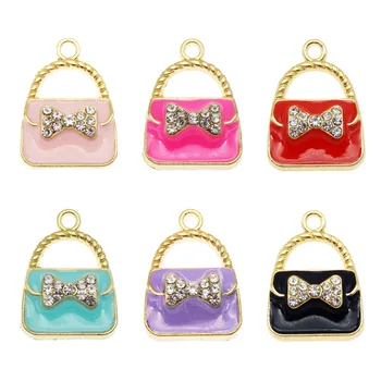 6pcs torbici obliko obesek Lok Kristalno Emajl Zlitine Čare moda Paket Dec ženske, Nakit, uhani, ogrlica, zapestnica keychain