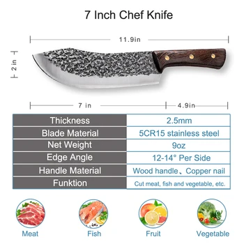 7.5 Palčni Ročno Kovane Kuhar Nož za Meso Cleaver 5CR15 Visoko Ogljikovega Jekla Kuhinjski Nož Ostro Rezilo Kuhanje Orodja
