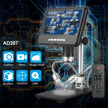 7-palčni LCD Digitalni Mikroskop AD207 100X Povečava Mikroskopa HD Video Snemanje Zajem Slike 8 LED za mobilni telefon Popravila