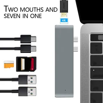7 v 1 Dvojna Vrata USB C Vozlišče tipa c do HDMI 4K PD polnjenje USB 3.0*2 SD TF Card Reader 5Gbps Adapter aluminija usb tip-c