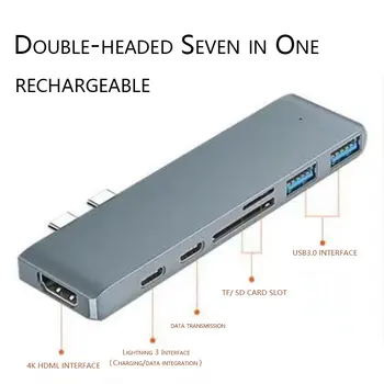 7 v 1 Dvojna Vrata USB C Vozlišče tipa c do HDMI 4K PD polnjenje USB 3.0*2 SD TF Card Reader 5Gbps Adapter aluminija usb tip-c