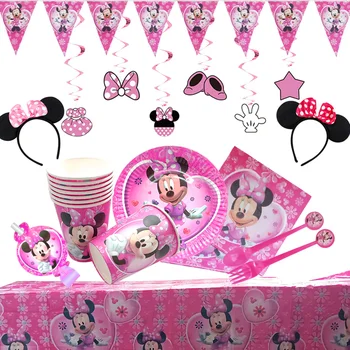 75pcs 8 Ljudje Uporabljajo Disney Zamrznjene Minnie Mouse Rojstni Dekoracijo Enkratno uporabo Skodelice In Krožniki Napkin Nastavite Baby Tuš