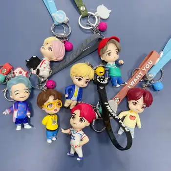 7pcs/set Bangtan Fantje Anime Risanke lutka obeskom za ključe obesek konoplja vrv ključnih verige dekorativno igrače
