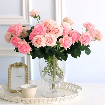 7pcs/veliko Umetno Cvetje Dekor Rose Svile Cvetja Cvetlični Latex Pravi Dotik Rose Poročni Šopek DIY Doma Stranka Design Cvetje