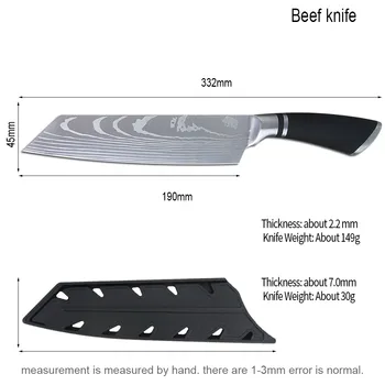 8 Inch Pro Japonski Kuhar Nož iz Nerjavečega Jekla Kuhar Nož Kuhinjski Nož Santoku Mesa Cleaver Govejega nož Darilo S pokrovom