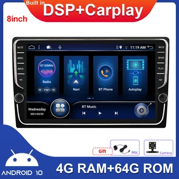 8inch Double Din Avto Multimedijski Predvajalnik, Avto Radio Stereo, Vgrajen DSP Carplay Android 10.0 RDS Volan Nadzor DAB OBD