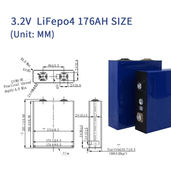 8PCS 176ah Lifepo4 Baterije 24V180AH Litij-Fosfat Celic sončne Baterije DIY Lifepo4 Baterije, ki Niso 3.2 V 200AH EU NAS brez DAVKA