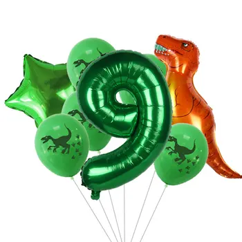 8pcs/paket 1-9 Dinozaver Število Balonov Nastavite Zelen Dinozaver Latex Baloni Dino Stranka Balon za otroke Rojstni dan Dekor globos