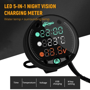 9-24V LED Nočno Vizijo Motocikel Digitalno Odčitavanje Voltmeter Čas, Zrak, voda, Termometer, USB M-tipka za Nastavitev 5-in1 Kombinacija Meter