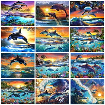 AB Pisane Diamond Slikarstvo Dolphin 5D DIY Celoten Kvadratni Sveder Diamantni Vezenje Živali Navzkrižno Šiv Mozaik Prodajo Doma Dekor