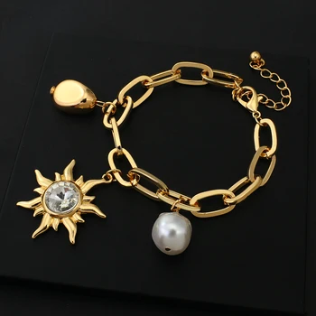 AENSOA Moda Kristalno Sonce Pearl Obesek Zapestnice Bohemia Ženske Pearl Zlato Geometrijske Kovinski Boho Močen Verige Zapestnica Bangle