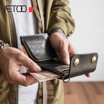 AETOO Rastlinsko strojeno usnje kratek denarnica, moška retro preprost denarnice, vozniško dovoljenje modne denarnice