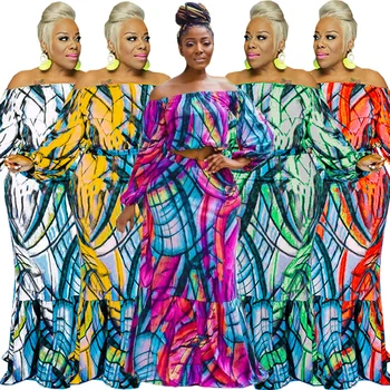 Afriška Oblačila za Ženske 2021 Poletje Afriške Ženske Dolg Rokav Tiskanje Plus Velikost Dveh Kosov Določa Vrhu in Dolga Krila S-5XL
