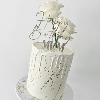 Akril Happy Birthday Cake Toppers, Bleščice Srebro Mama Torto Toppers za mamin Rojstni dan Cupcake Dekoracijo Dobave Novih