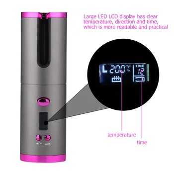 Akumulatorski Avto Lase Curler Samodejno Curling Železa s Temperaturo Časovnik Prenosni LCD-Zaslon Lase Valovi USB Styling Orodje