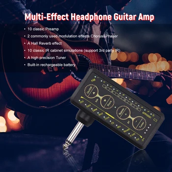 Ammoon Multi-učinkov Kitare za Slušalke Ojačevalnik za ponovno Polnjenje Žep Kitara Amp 3.5 mm Jack Preamp Zbor Phaser Reverb Delay Tune