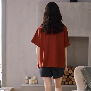 ATUENDO Poletje Moda Trdna Pajama Kompleti za Ženske, Bombaž PJS korejski Svile Sleepwear Atoff Doma Satenasto Mehka Kawaii More