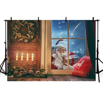 Avezano Božič Fotografija Ozadje Les, Tla, Okna Zvezdnato Nebo Santa Claus Baby Portret Ozadje za Foto Studio Dekor
