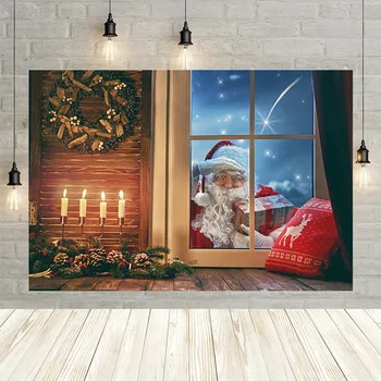 Avezano Božič Fotografija Ozadje Les, Tla, Okna Zvezdnato Nebo Santa Claus Baby Portret Ozadje za Foto Studio Dekor
