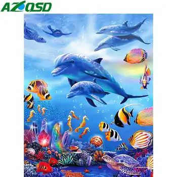 AZQSD Diamond Slikarstvo Delfinov, Navzkrižno Šiv Kompleti za Vezenje Živali Polni Sveder Kvadratnih Živali Doma Dekor Darilo Diy 5d Ročno