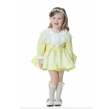 Baby Dekleta španski Rumeno Obleko Otroci Lolita Žogo Halje Otrok Boutique Oblačila Malčka, velika Noč, Rojstni dan Obleke z Sopihanje