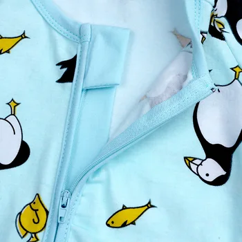 Baby Dolg Rokav Romper Risanka Pingvin Natisnjeni Srčkan Fantje Dekleta Jumpsuit Otroci Sleepsuit Spanja Oblačila